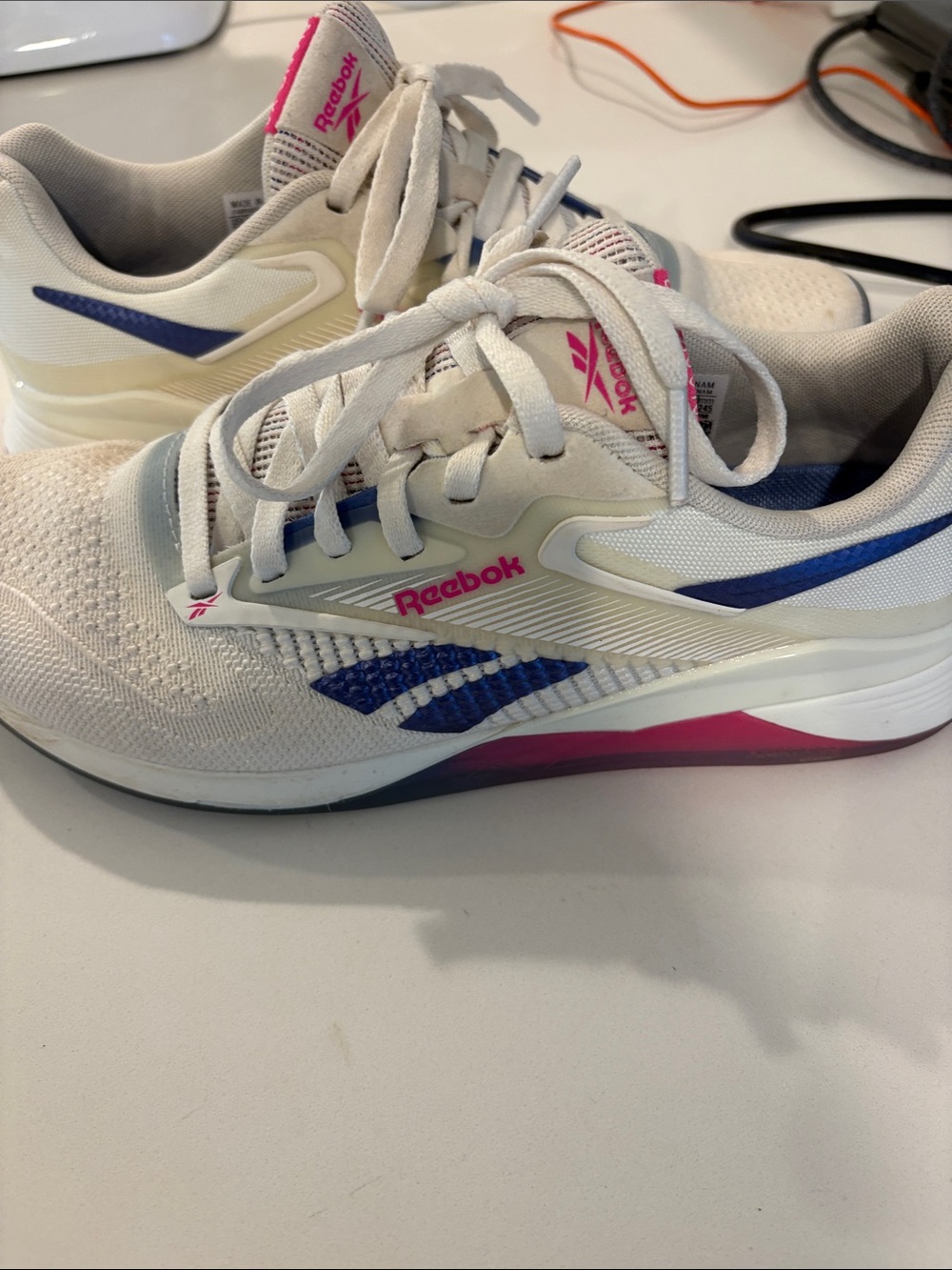 Reebok White Sneakers with Pink Logo and Navy Insole - Picture 5 of 10